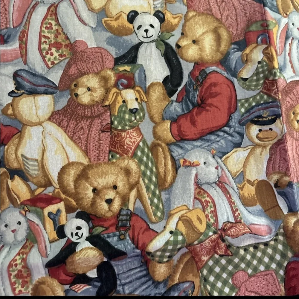 1990s Daisy Kingdom Teddy Bear Print Fabric Tablecloth and Napkins